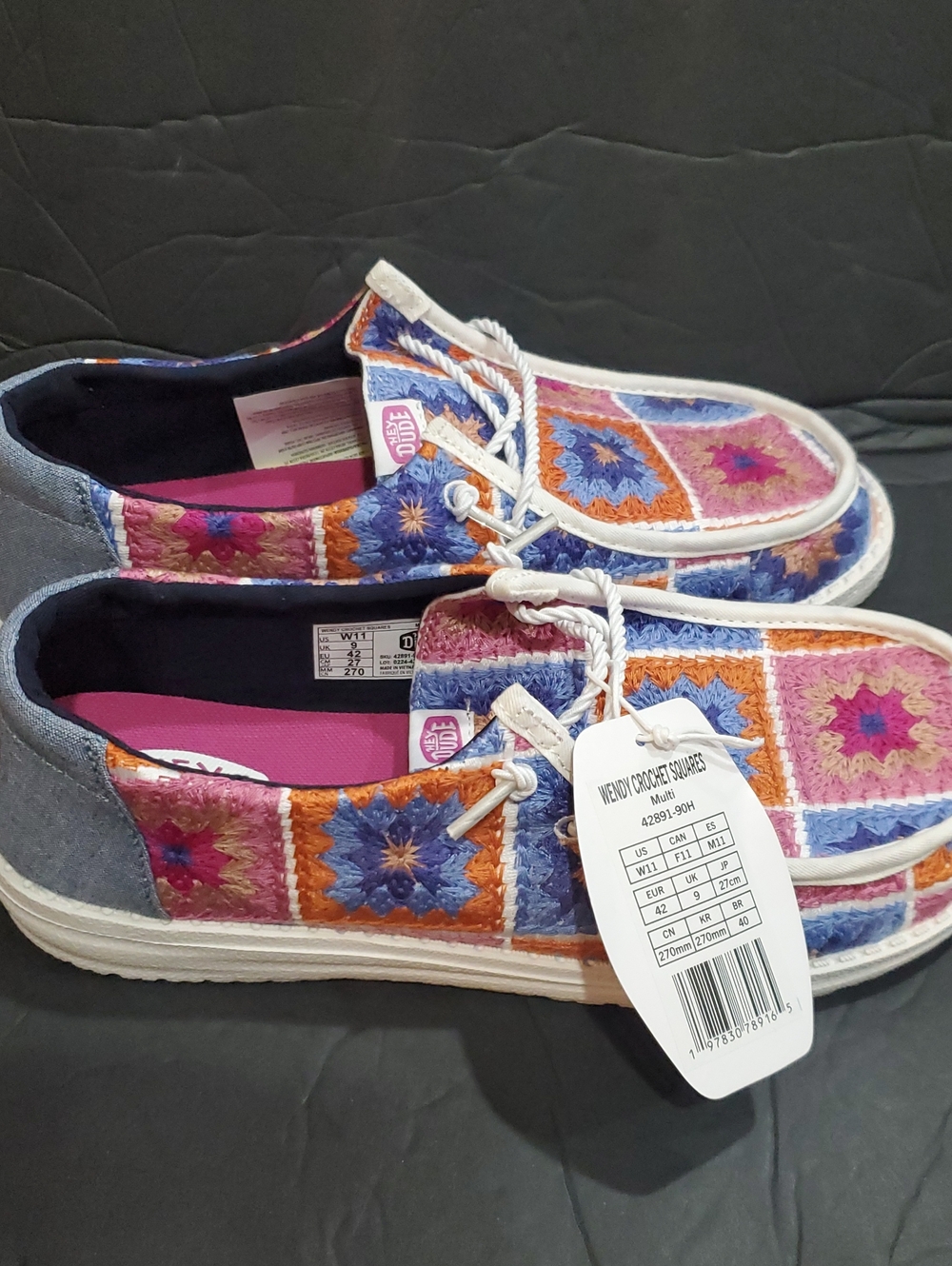 Hey Dude Wendy boho colorful multi crochet slip on shoes size 11 brand new